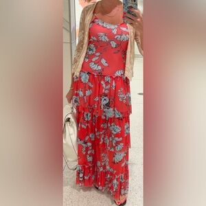 Floral Red and Blue Maxi Dress